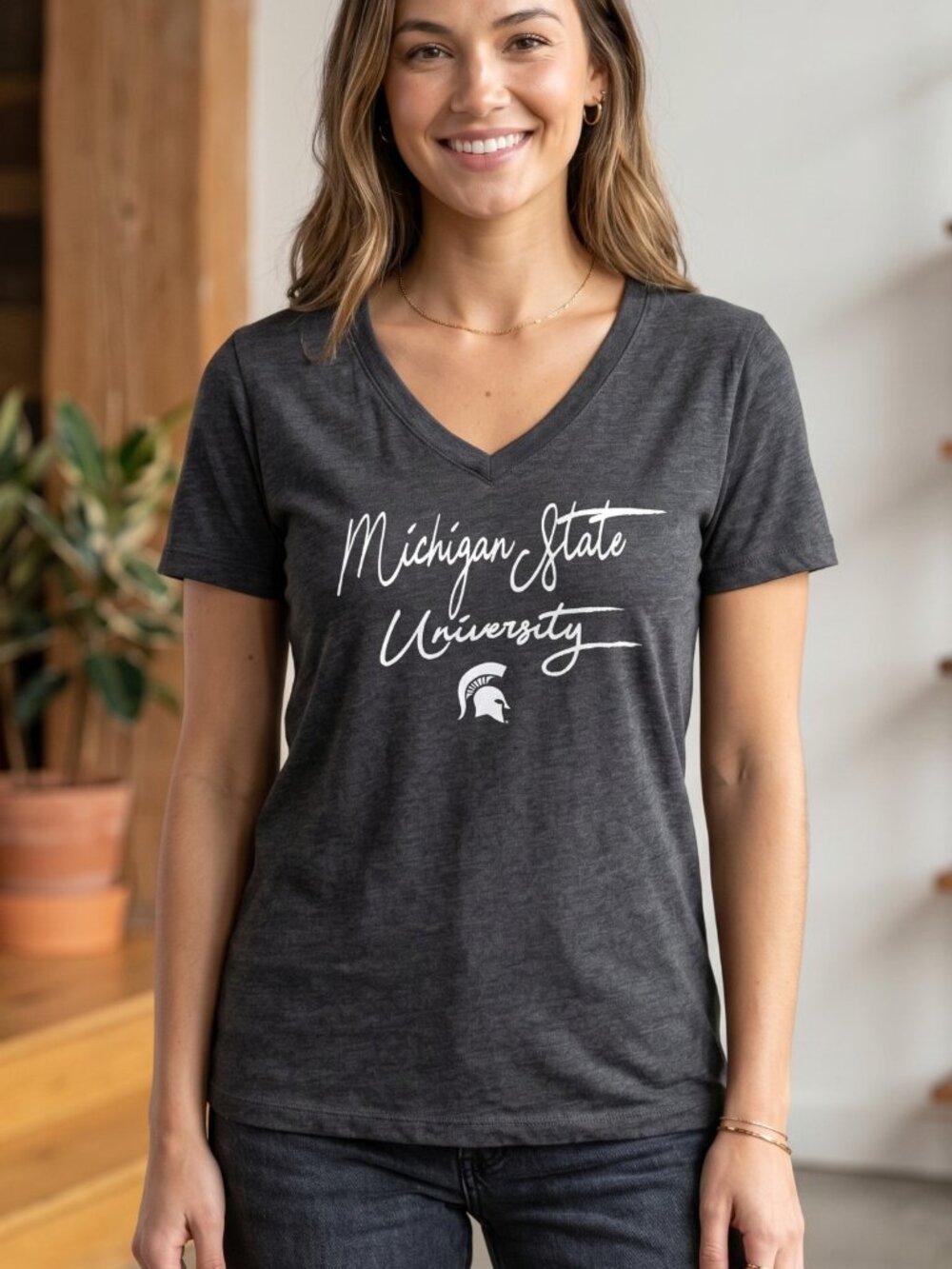 NWOT Blue 84 Michigan State University V-Neck Mineral Wash T-Shirt Large